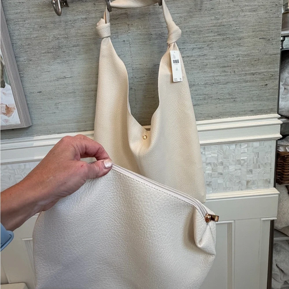 NWT new Anthropologie the love knot slouchy bag cream white + mini pouch
